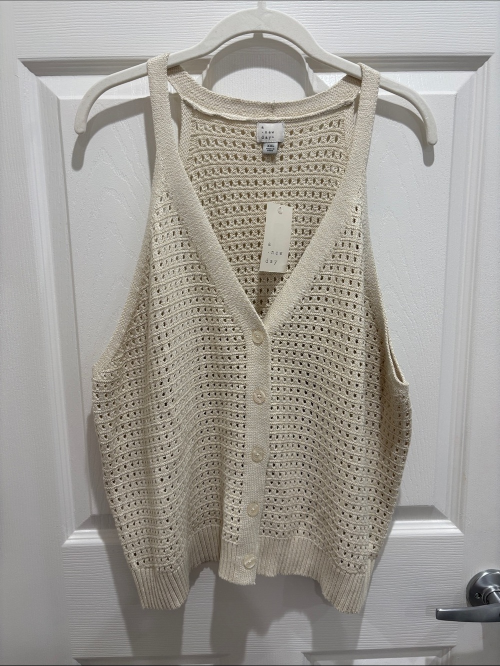 A New Day Open-Knit Sleeveless Vest Cream Button-Front NWT Size XXL